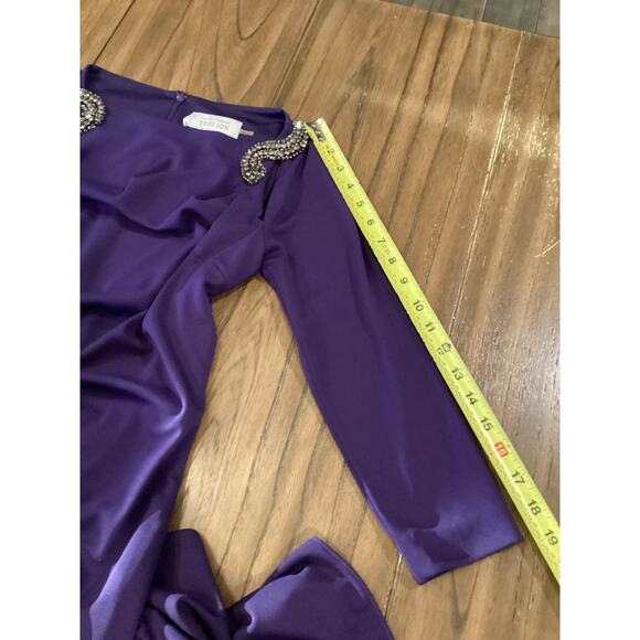 RICKIE FREEMAN TERI JON Crystal Embellished Purple Trumpet Mermaid Gown Dress 2 - Picture 4 of 12